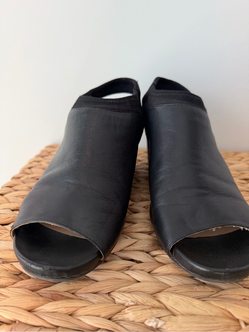 Naturalizer Black Open-Toe Leather Wedges